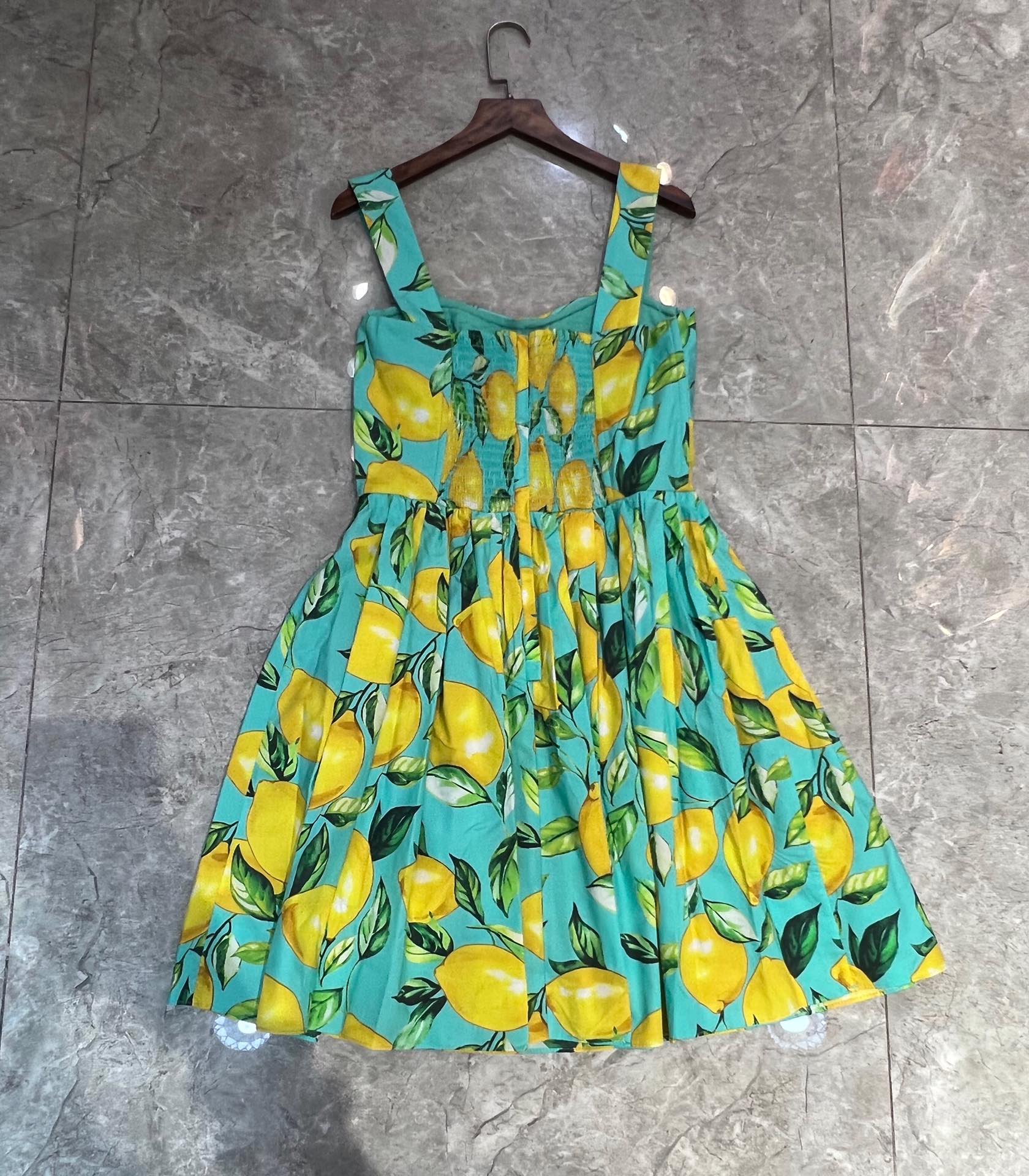 European luxury dress designer design green foundation makeup lemon cotton suspender dress