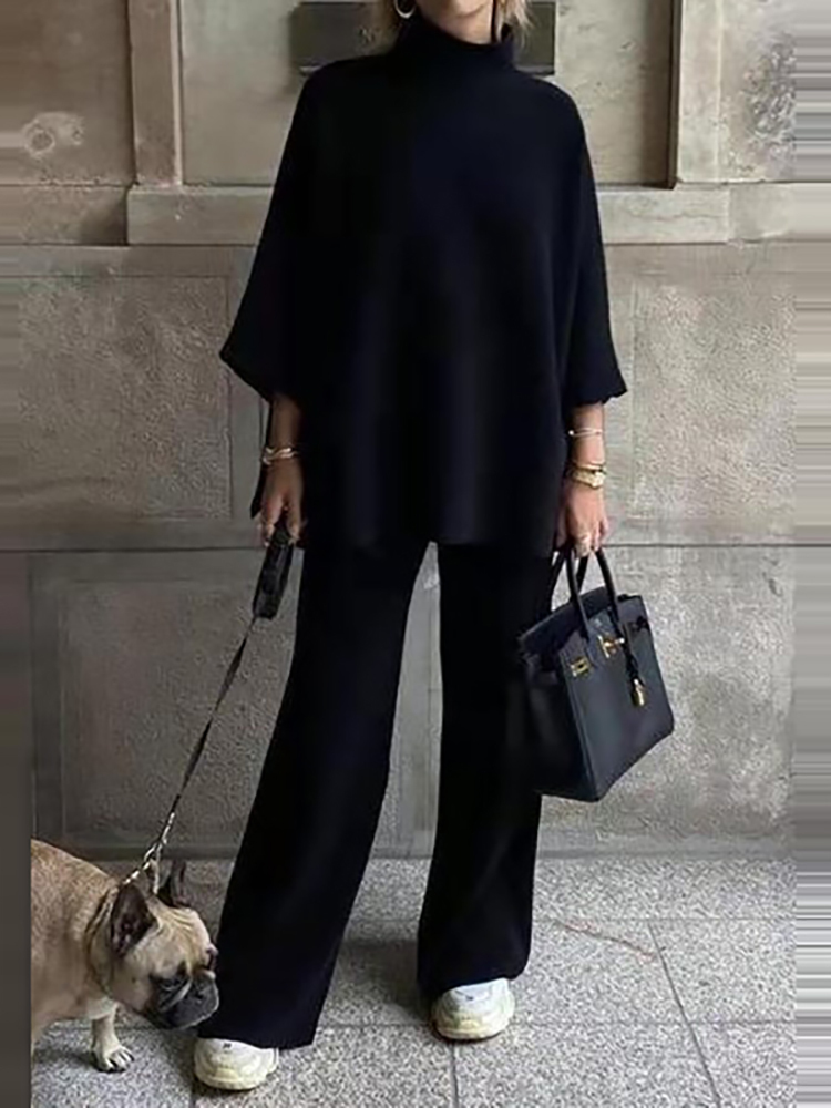 Women Loungewear Long Sleeve Wide Leg Pants Outfit Spring Autumn Turtleneck Loose Print Ladies 2PCS Set Plus Size 4XL Streetwear 220315