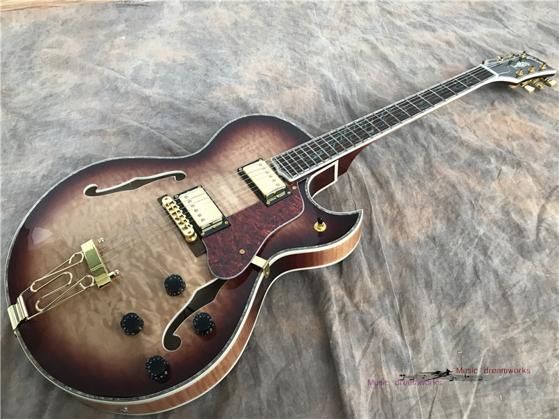 High quality F-hole Semi-hollow Jazz guitar, Color Binding, Fingerboard five-wood, Double-sided Maple Top guitar
High quality F-hole Semi-hollow Jazz guitar, Color Binding, Fingerboard five-wood, Double-sided Maple Top guitar