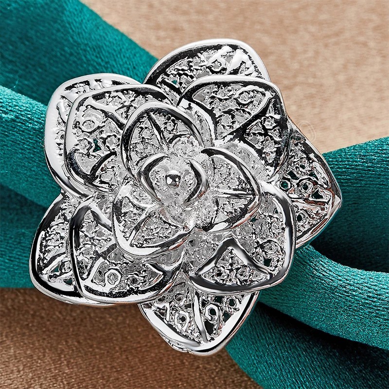 925 Sterling Silver Opening Three-Tiered Flower Ring For Woman Fashion Wedding Engagement Party Gift Charm Jewelry