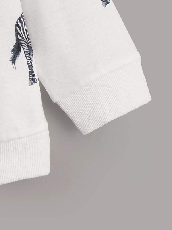 Toddler Boys Zebra Print Letter Embroidery Drop Shoulder Sweatshirt SHE