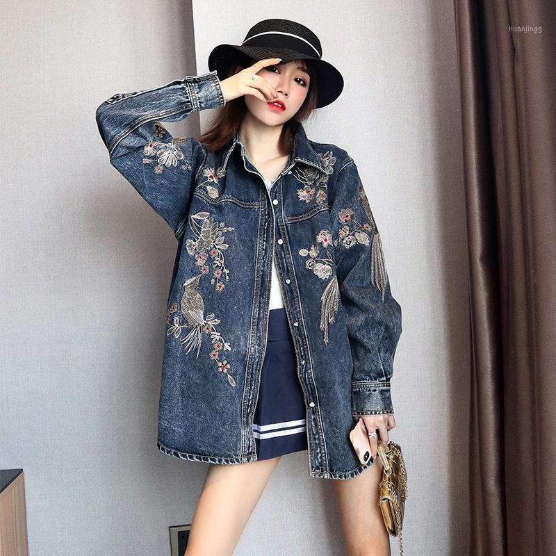 Women' Blouses & Shirts Women Spring Autumn Embroidery Flowers Bird Denim Shirt Fashion Vintage Single Breasted Jacket Ladies Blouse Tide H, Denim blue
Women' Blouses & Shirts Women Spring Autumn Embroidery Flowers Bird Denim Shirt Fashion Vintage Single Breasted Jacket Ladies Blouse Tide H, Denim blue