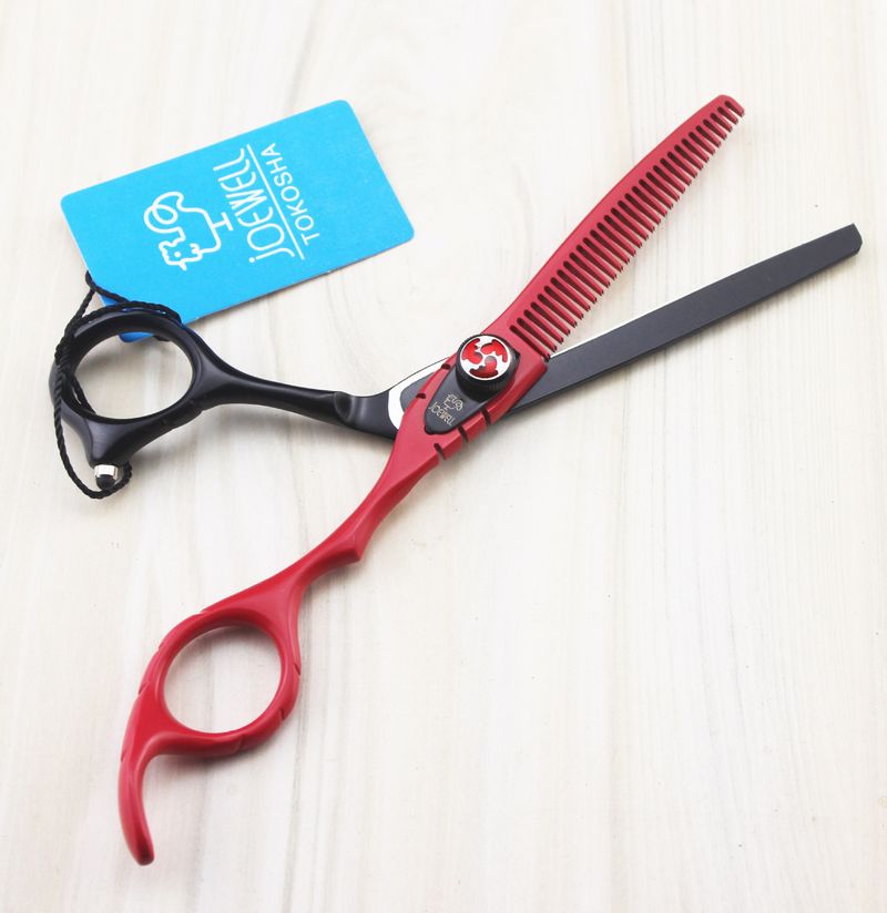6.0 inch cutting/ thinning hair scissors black and red Baking paint Flame screw professional barber tool free shipping