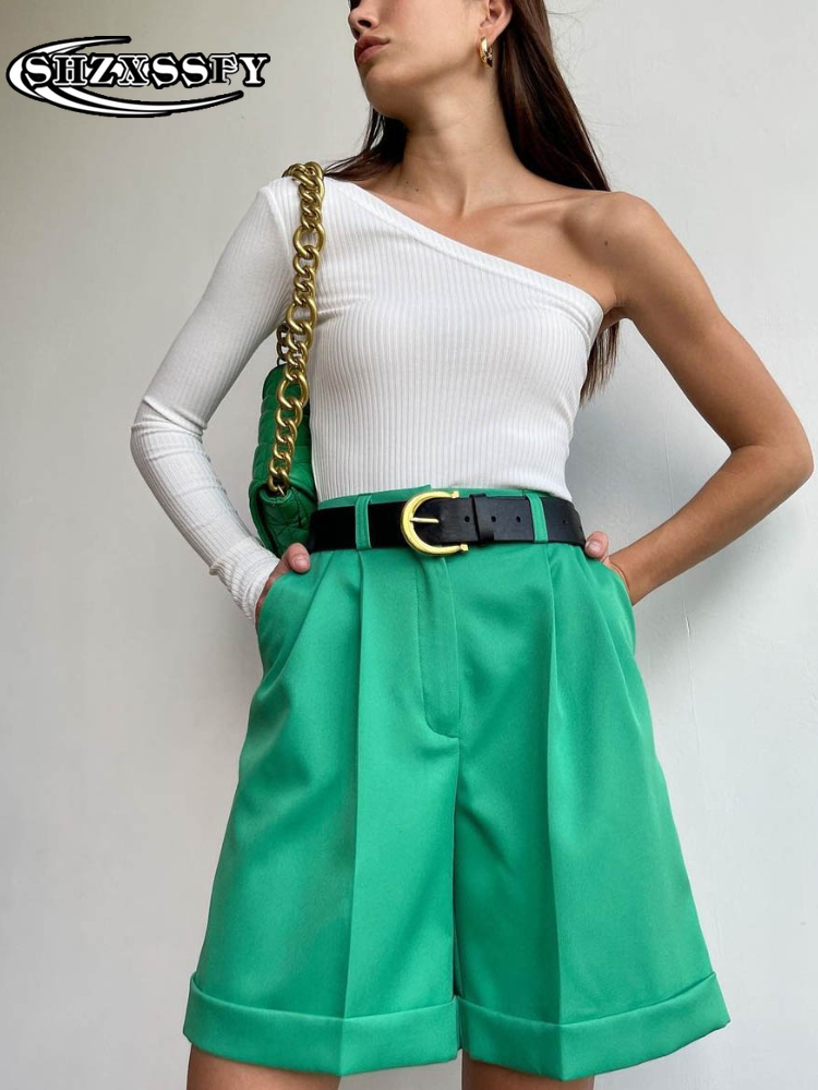 Short High Waist Pocket Zipper Cotton Casual Womens Summer Shorts Loose Fashion Suits with Shorts Solid Womens Shorts 220611