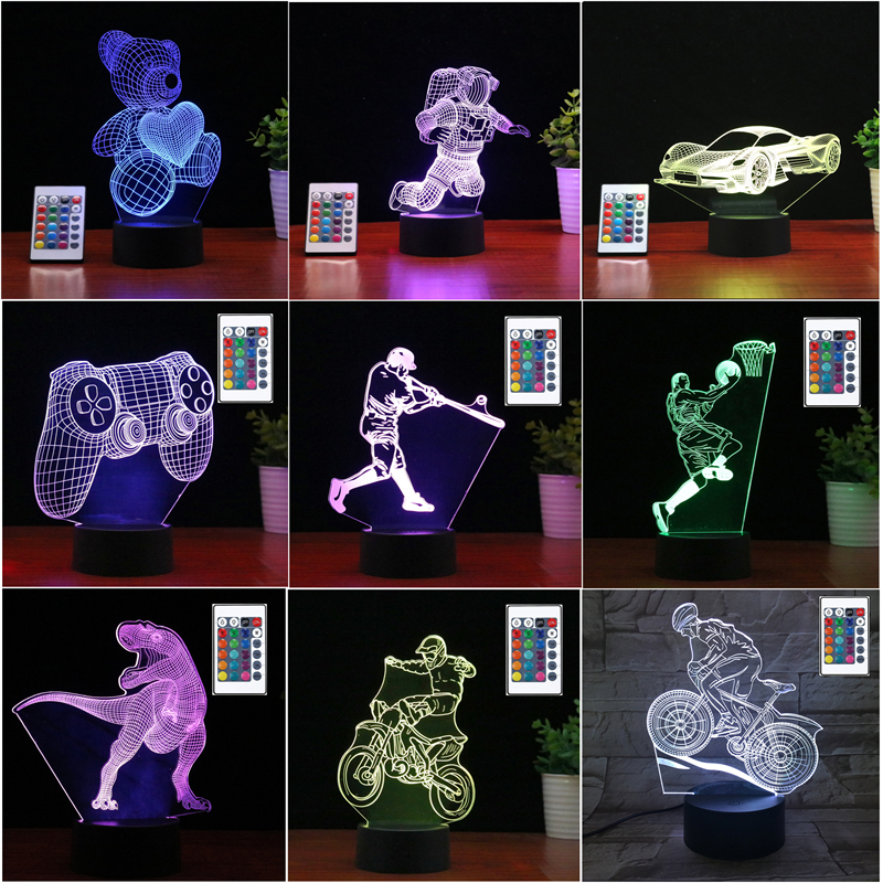 3D led lights Remote Control 16 Color Changing Touch Night Light Acrylic Plates Multi Shape optical illusion Base lamp Atmosphere Novelty Lighting
3D led lights Remote Control 16 Color Changing Touch Night Light Acrylic Plates Multi Shape optical illusion Base lamp Atmosphere Novelty Lighting