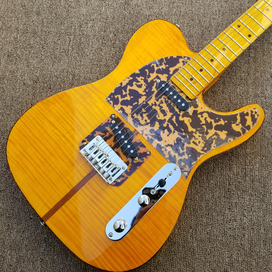 TL electric guitar, chrome hardware, flame maple top and back, solid mahogany body guitar
TL electric guitar, chrome hardware, flame maple top and back, solid mahogany body guitar
