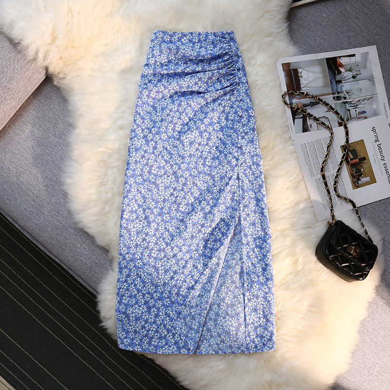 Sexy Print Split Skirt Womens Summer Aline High Waist Slim Midi Skirts Female Retro Elegant Wrap Hip Skirt Fashion 220701