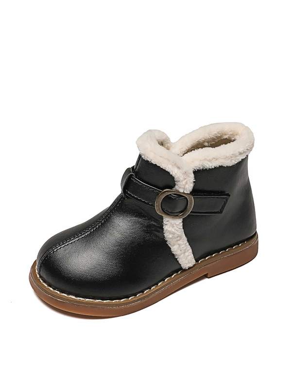 Boys Buckle Decor Fluffy Trim Boots SHE