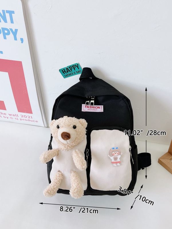 Kids Colorblock Cartoon Decor Multi-compartment Backpack SHE