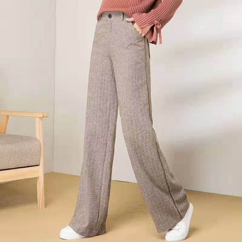 Autumn Office Lady Solid Pants Female Loose Woolen Wide Leg For Women Casual Plus Size 4XL High Waist baggy Trousers 220325