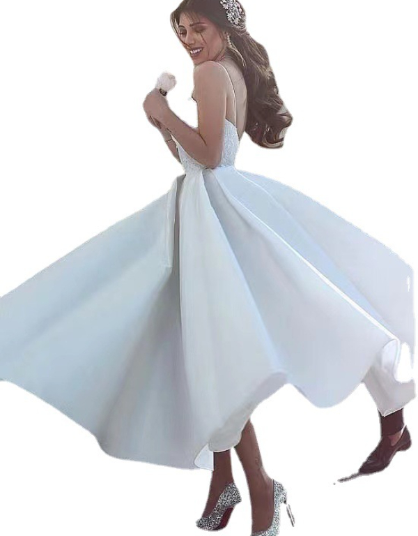 2022 Latest Strap Ruched Tulle Sweep Train Corset Backless Simple Bridal Gowns Custom Made Ball Gown Wedding Dresses 0510