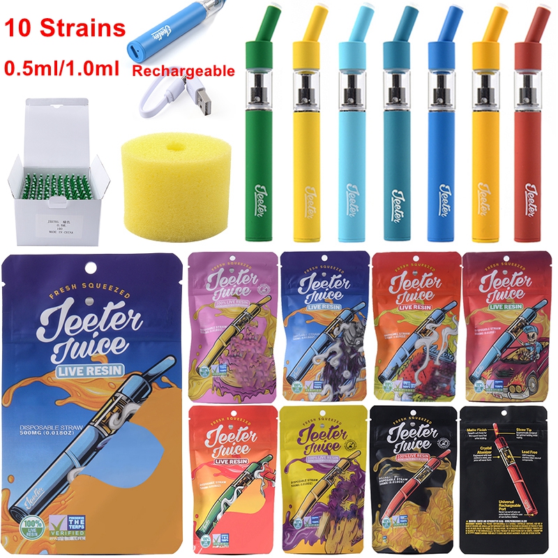 10 Colors Jeeter Juice Rechargeable Disposable E Cigarettes Vape Pens 0.5ml 1ml Empty Vape Carts 180mAh Battery With Micro Bottom USB Connector Packaging Bags
10 Colors Jeeter Juice Rechargeable Disposable E Cigarettes Vape Pens 0.5ml 1ml Empty Vape Carts 180mAh Battery With Micro Bottom USB Connector Packaging Bags