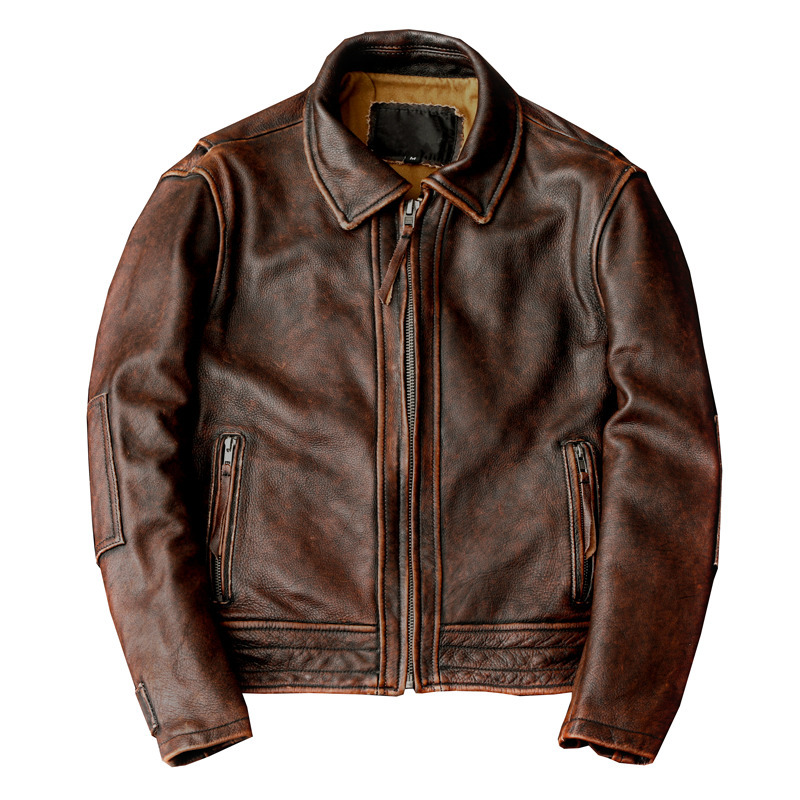 Men Genuine Leather Jacket Vintage Brown 100% Cowhide Coat Man Slim Fashion Biker Clothing Asian Size S6XL M697 Drop 220810