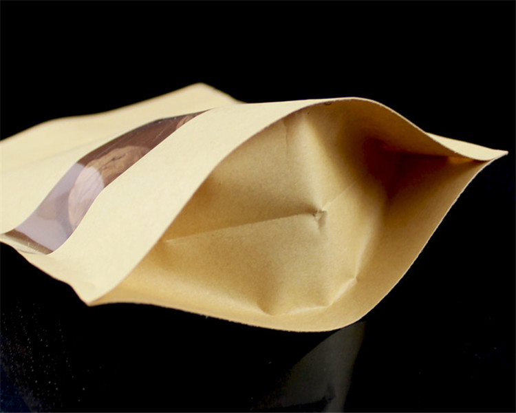 100pcs Stand up Kraft Paper Clear Window Zip Lock Packaging Bag Resealable Snack Candy Salts Biscuits Coffee Beans Powder Heat Sealing Gift Storage Po