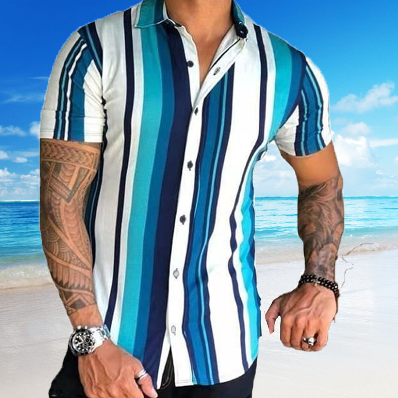 mens casual striped shirts camisa blusa plus size 3xl lujo clothing top flower Blouse summer hawaii short Sleeve fashion Blouse Homme Clothes who