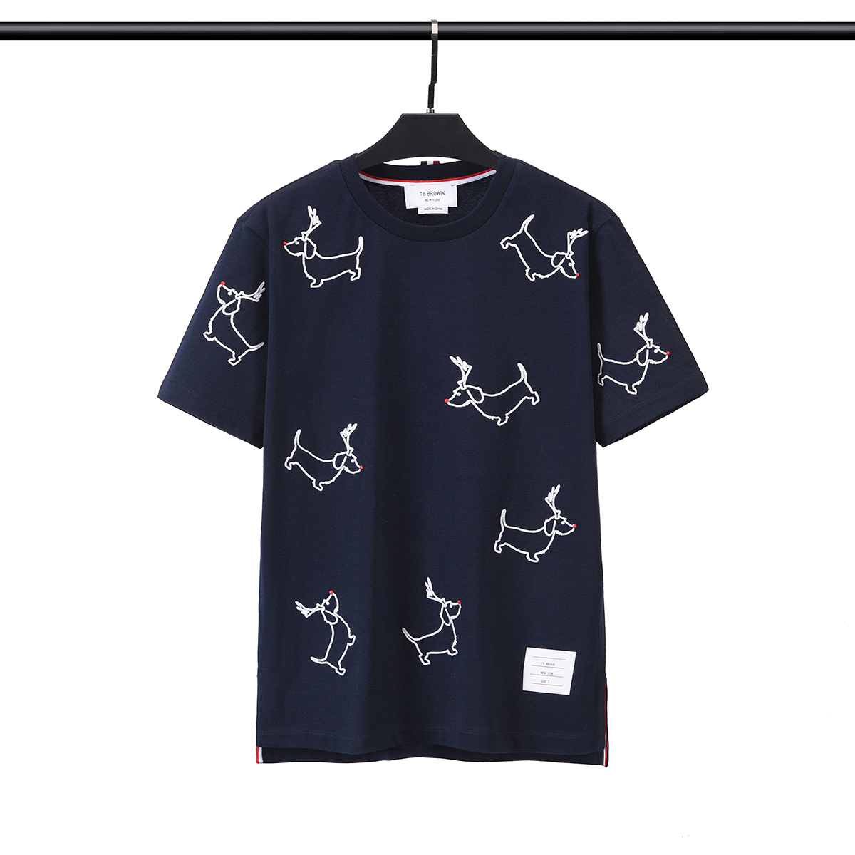 TB Men's T-Shirts Summer New Casual Cotton Puppy Embroidered Crew Neck Women's Classic Split Top Jacket #S-XXXL