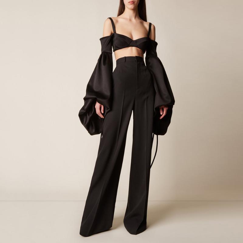 Women' Two Piece Pants Women Fashion Sets Set Sexy Puff Sleeve Top Wide Leg Long Party Club 2 Pieces SuitsWomen, Black
Women' Two Piece Pants Women Fashion Sets Set Sexy Puff Sleeve Top Wide Leg Long Party Club 2 Pieces SuitsWomen, Black