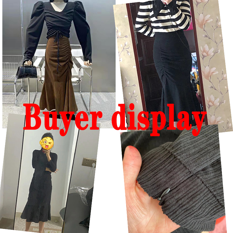 Lucyever Fashion High Waist Midi Skirts for Women Spring Slim Fit Hip Mermaid Skirt Woman Korean Ruffles Brown Skirts 2XL 220701