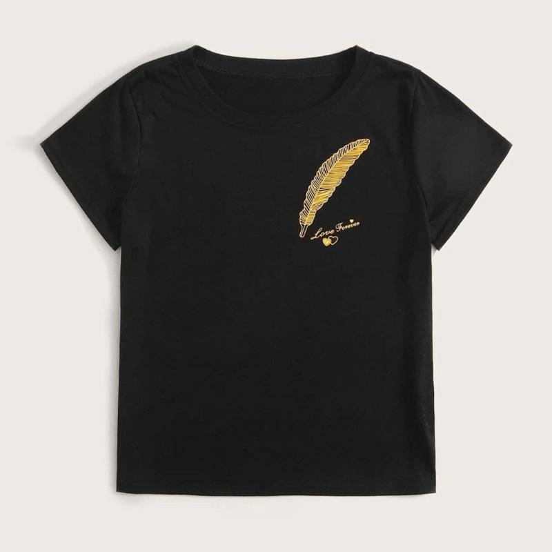 Women's T-Shirt Feather Printing Women O-Neck Short Sleeve Casual Femme T-shirts Summer Graphic Tees, Black
Women's T-Shirt Feather Printing Women O-Neck Short Sleeve Casual Femme T-shirts Summer Graphic Tees, Black