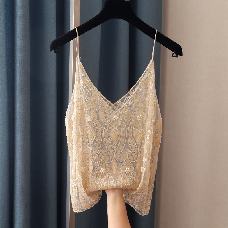 Fashion Women Bead Work Camis Femme Lady Sexy Club Camisole Bling Shiny Sequined Tanks Top 220325