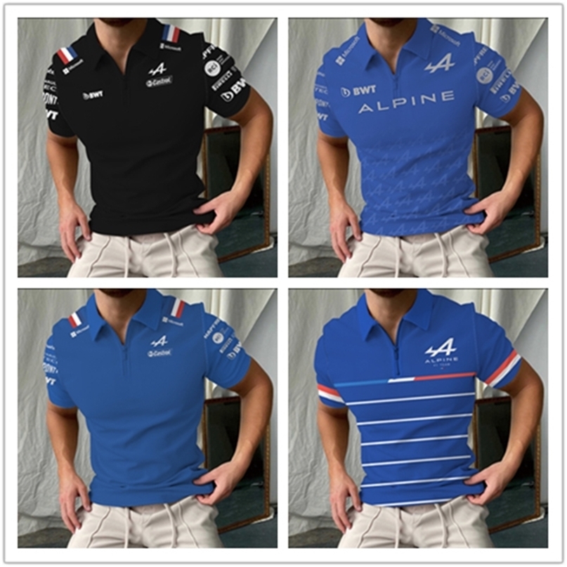 Zipper Polo Shirt Formula One Alpine Team Alonso Blue Black POLO Casual Short Sleeve Racing Fans Summer Tops 220606