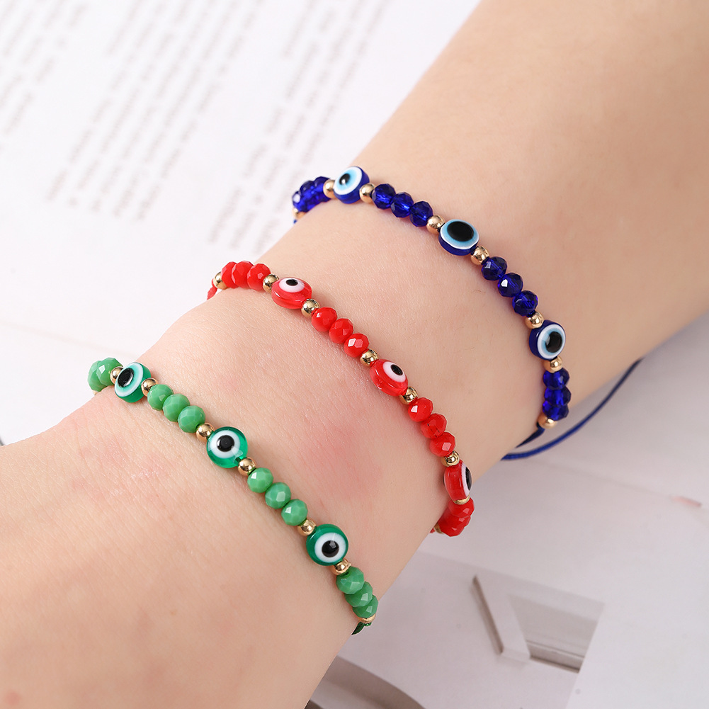 Turkey Blue Evil Eye Bracelet Women Handmade Rope Chain Crystal Lucky 3 Eyes Beads Bracelets Girl Party Jewelry Gift