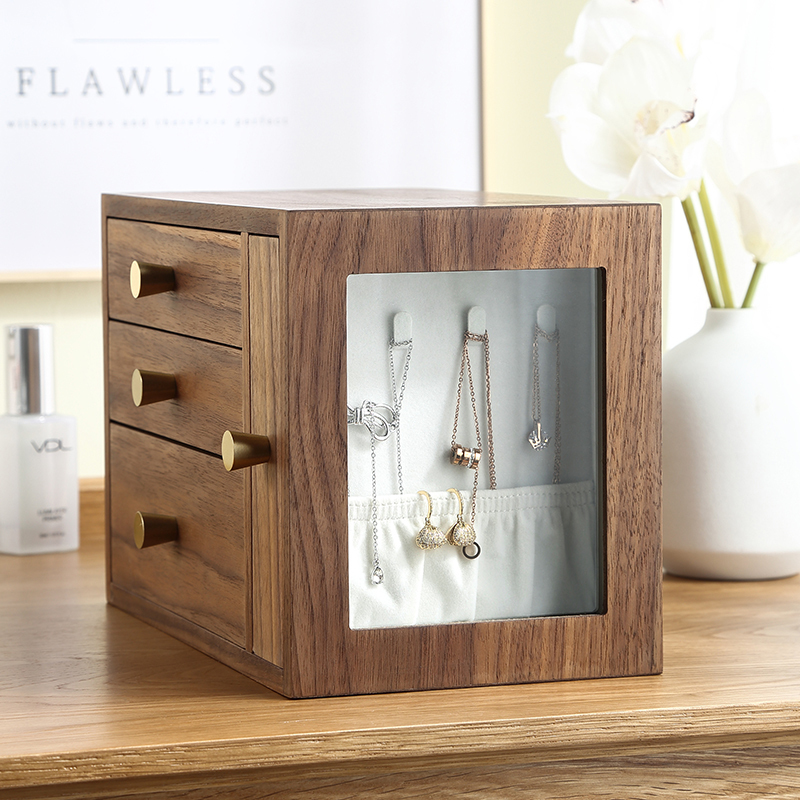 Casegrace Luxury Large Wooden Jewelry Box Organizer 4 Drawer Wood Earring Ring Necklace Watch Jewellery Storage Case Casket 220316