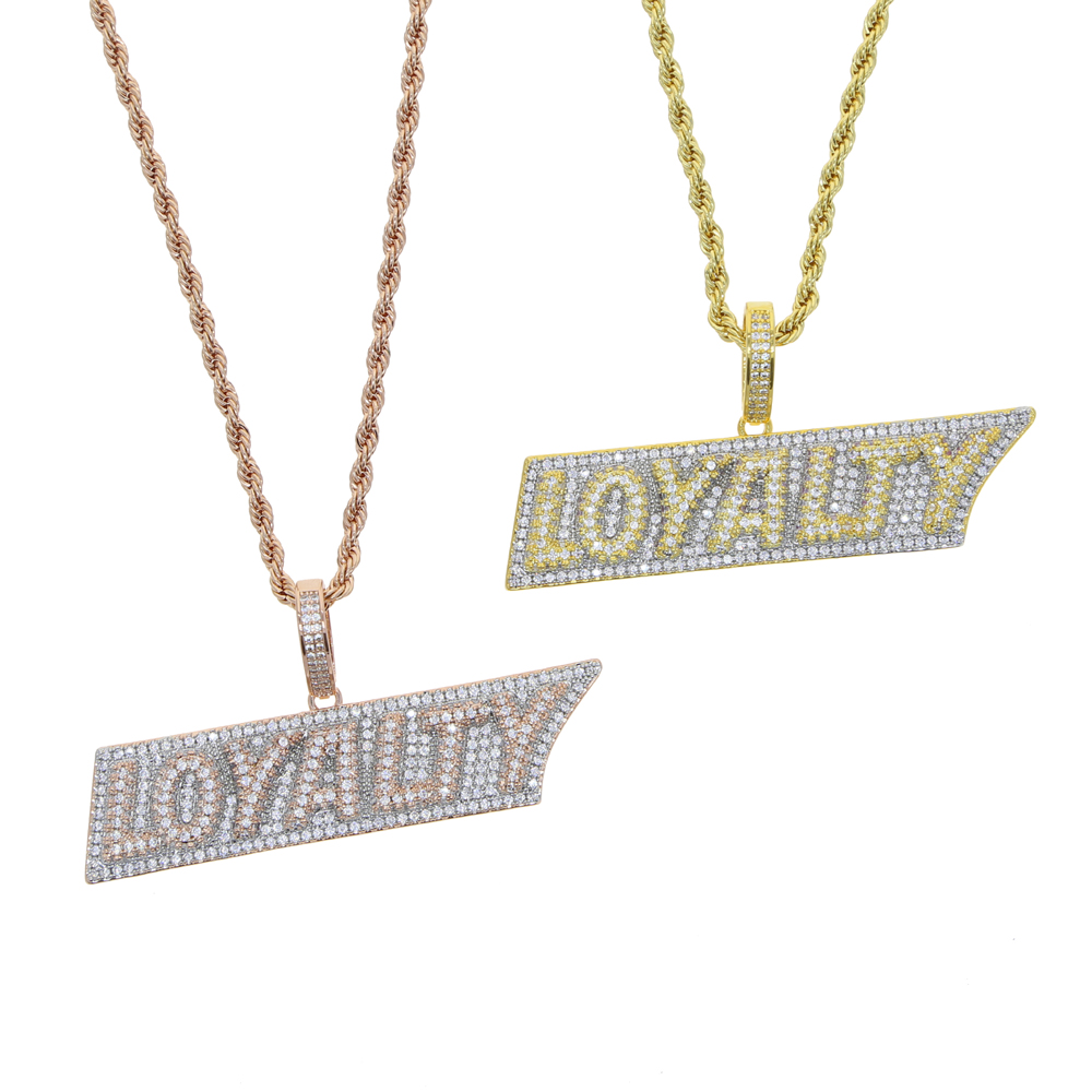 Full Iced Out Bling Pendant 5A Cubic Zirconia CZ Initial Letter Loyalty Charm Necklace Personalized Hip Hop Men Boy Rock Jewelry