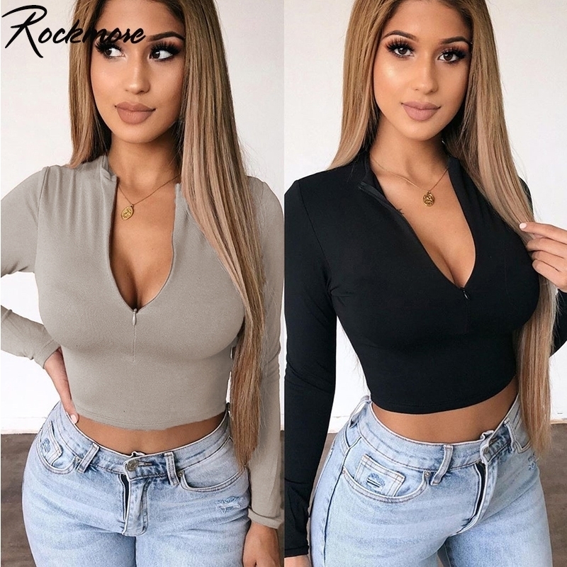 Rockmore Zipper Deep V Sexy Shirt TShirt Women Bodyocn Black Tshirt Femme Long Sleeve Crop Top ONeck Tee Basic T Shirts Autumn Y200824, Gray
Rockmore Zipper Deep V Sexy Shirt TShirt Women Bodyocn Black Tshirt Femme Long Sleeve Crop Top ONeck Tee Basic T Shirts Autumn Y200824, Gray