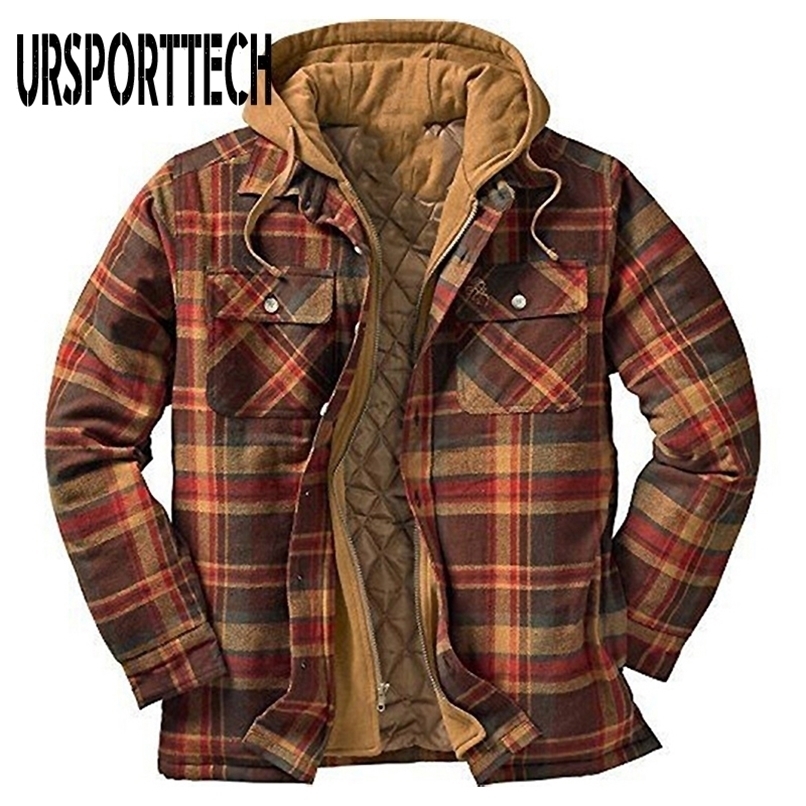 Winter Shirt Men Plaid Fleece Cotton Casual Long Sleeve s Oversized 5XL Outerwear Thick Warm Hooded Chemise Homme 220322
