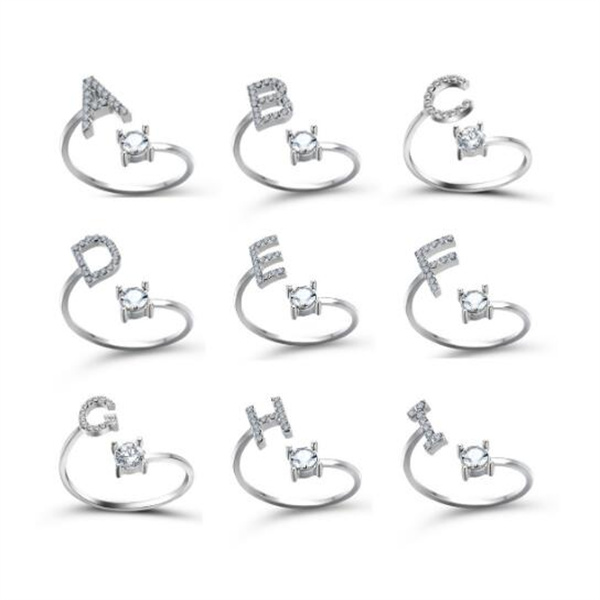 A-Z Letter Adjustable Opening Gold Rings For Women Couple Alphabet Name Men Initials Ring Wedding Finger Jewelry GC1229