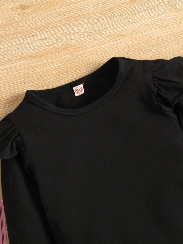 Toddler Girls Ruffle Trim Top & Tartan Skirt With Hat SHE