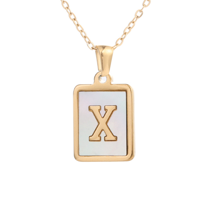Golden Necklace A-Z Alphabet Stainless Steel Shell Square Pendants Jewelry Letters Name