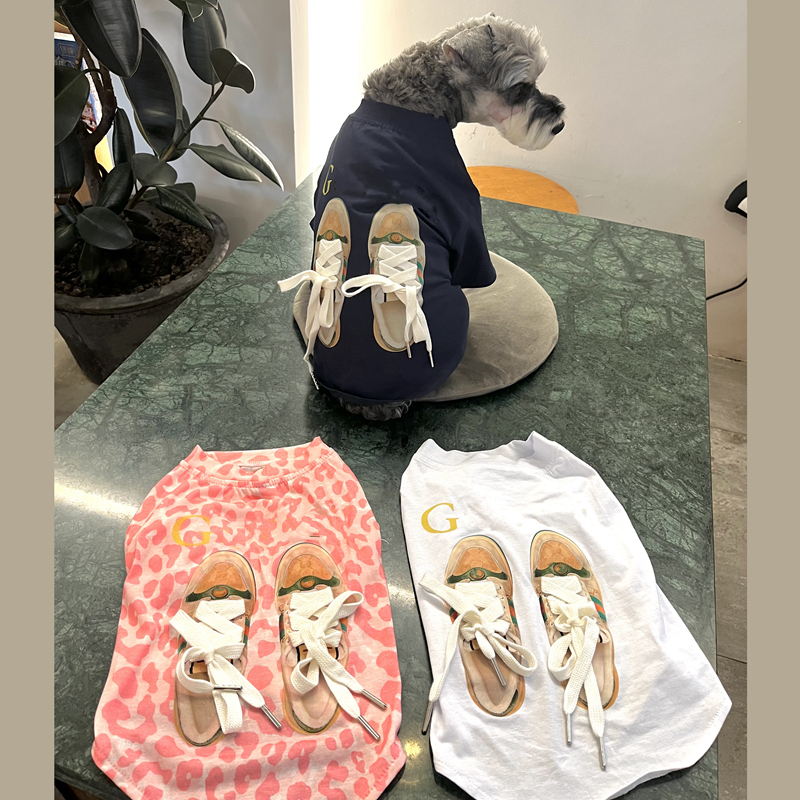 free shipping Designer Clothes Fashion Dog Apparel Sublimation Printing ic Letters Interesting Shoes Pet T-shirt for Small Dogs Schnauze Yorkie Poodle