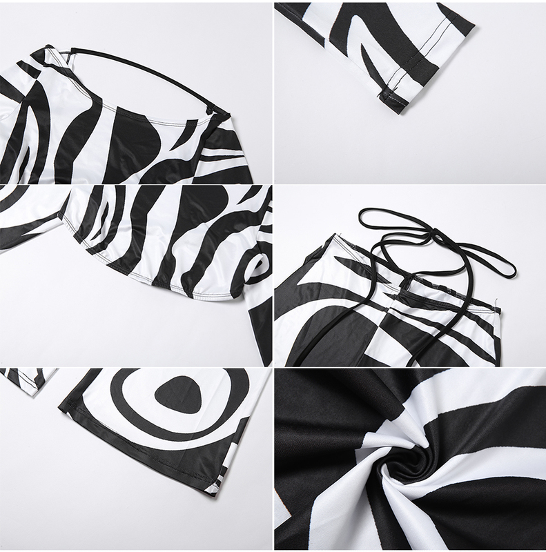 Weird Puss Zebra Print Women Casual 2 Piece Set Bandage Skinny Crop Top+Pants Fashion Matching Streetwear Slim Tracksuit Outfit