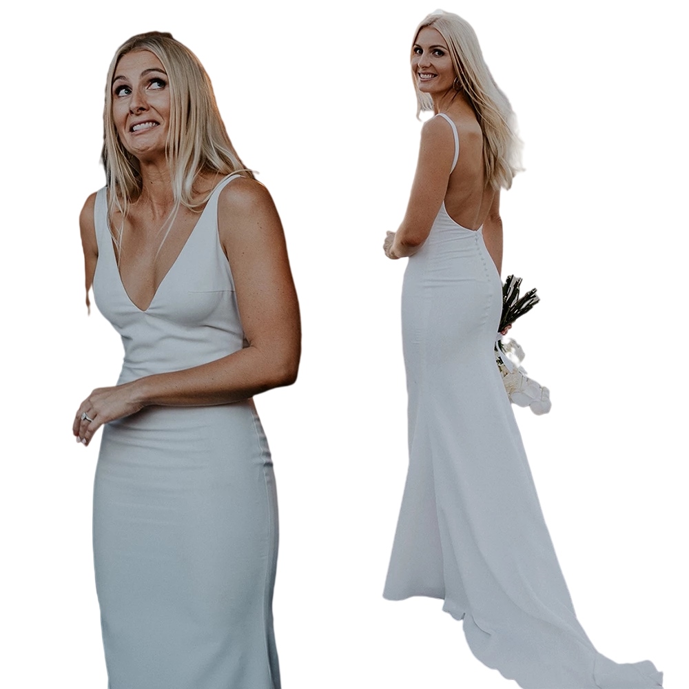 Stretch Crepe Simple Modest Wedding Dresses 2022 beach backless summer holiday bohemain bridal reception second gown