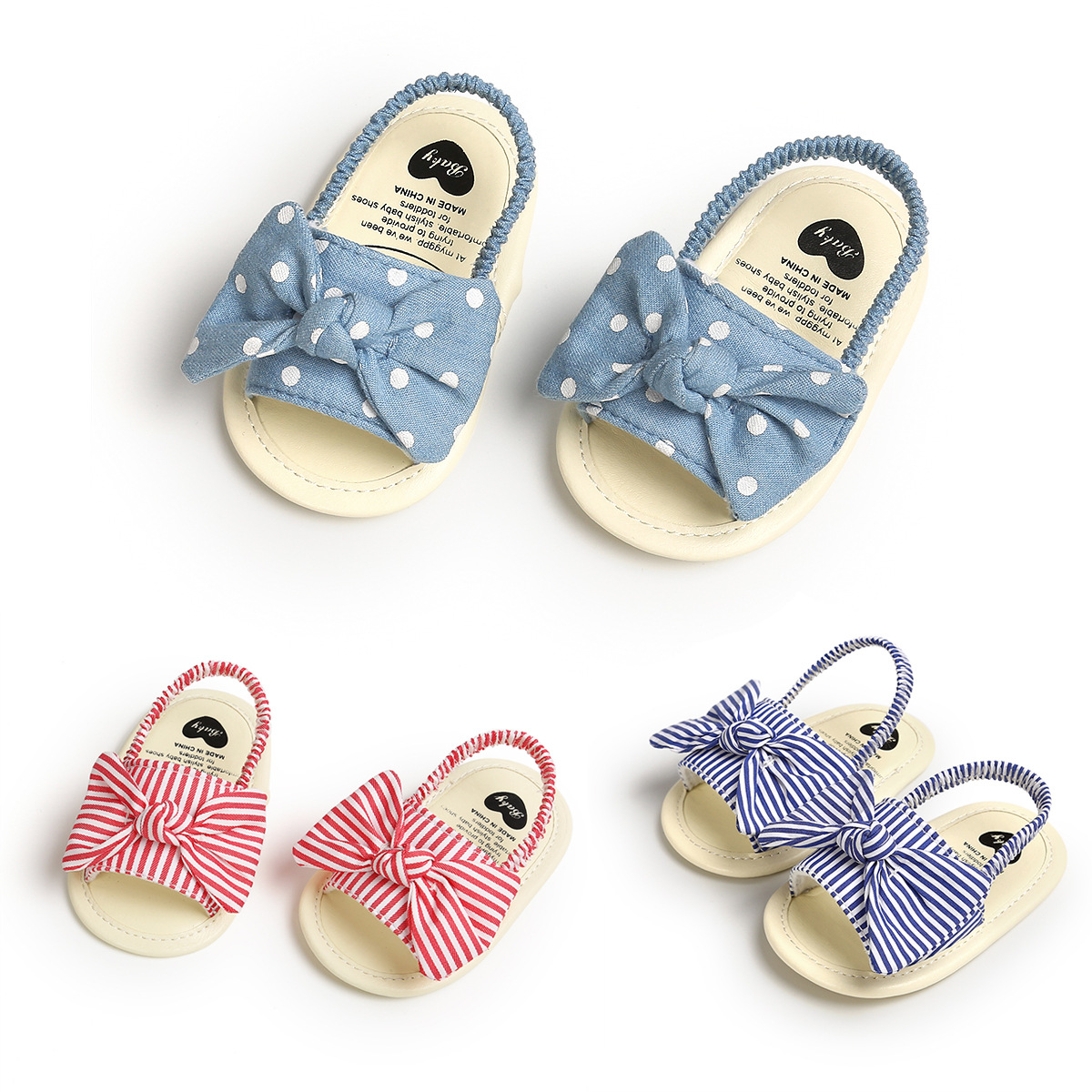 Summer Baby Sandals 0-12 Months Striped Bow Refreshing Toddler Soft Sole Baby Shoes, Multicolor