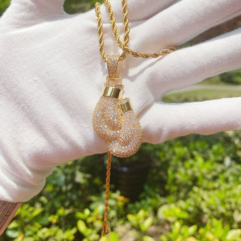 Boxing Glove Pendant Necklaces Mens Twisted Chain Hip Hop Jewelry Necklace Bracelets Gold Silver Miami Hiphop ALIN0004