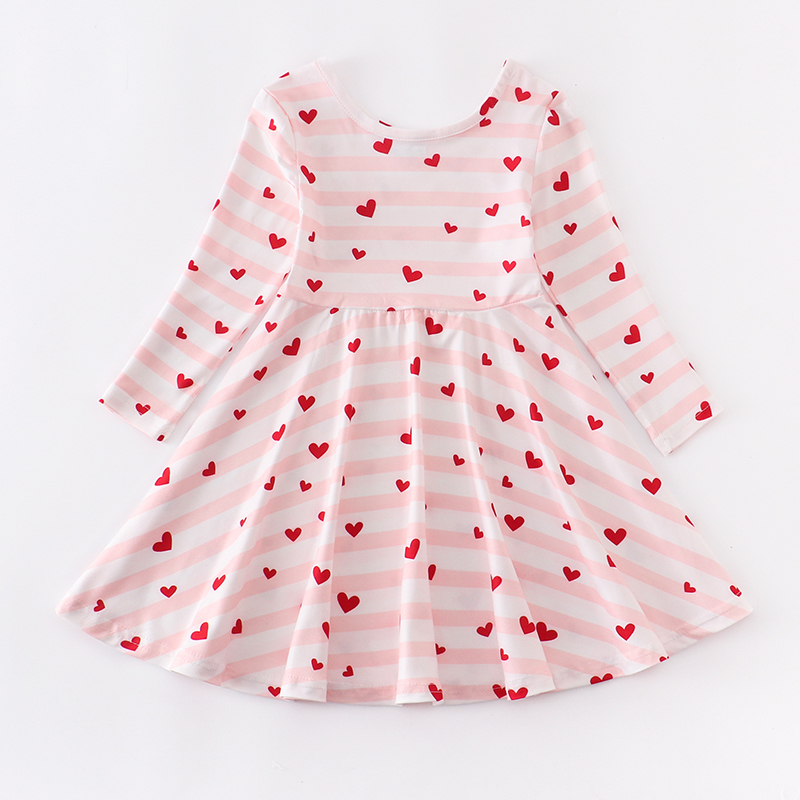 Girlymax Baby Girls Kids Clothing Milk Silk Love Heart Shape Twirl Dress Knee Length Long Sleeve 220707