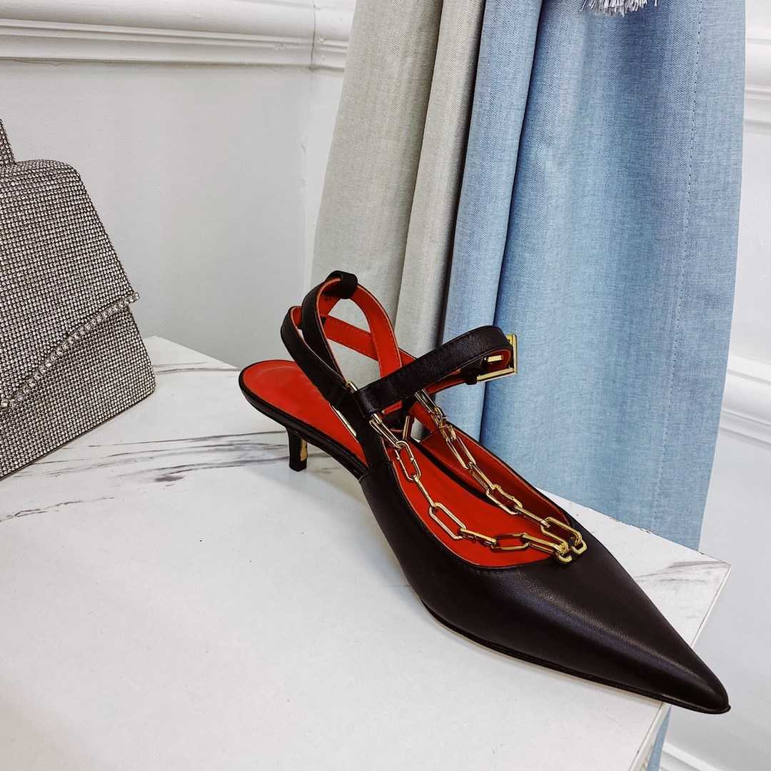 Summer new style leather pointed toe buckle high heels female chain fairy style cat heels mid-heel sandals women