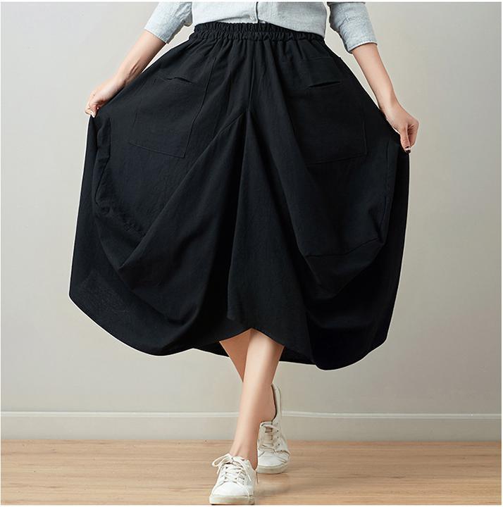 Johnature Summer Skirts Casual Plaid Bud Pockets Multicolor Pleated Knee-length Natural Comfortable Women 220322