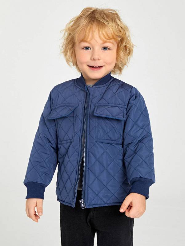 Toddler Boys Flap Pocket Quilted Bomber Jacket SHE