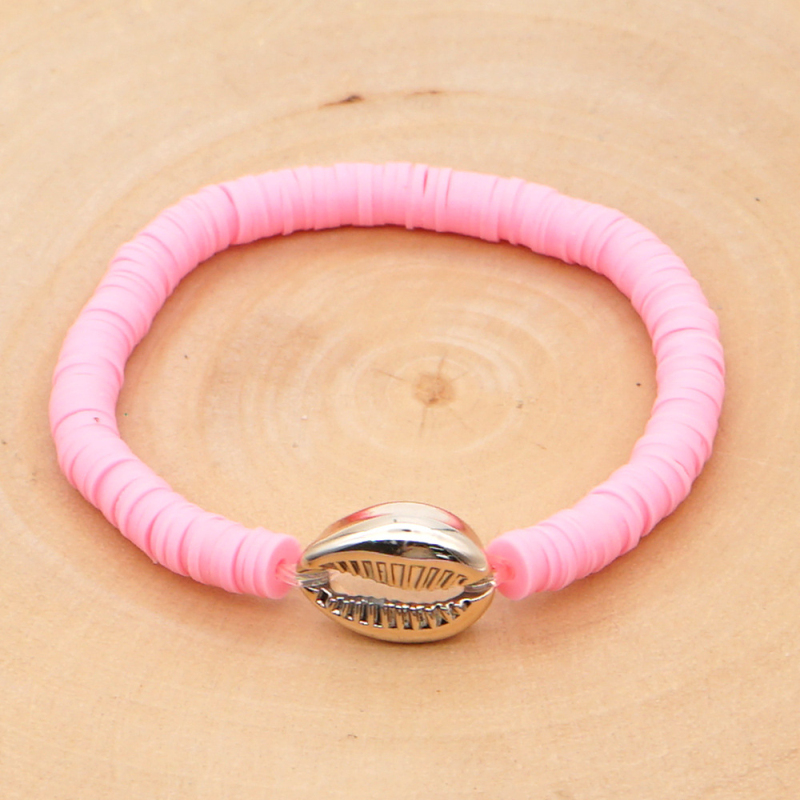Rainbow Color Polymer Clay Disc Beads Strands Bracelet INS Style Alloy Shell Charm Bracelets for Summer Gift