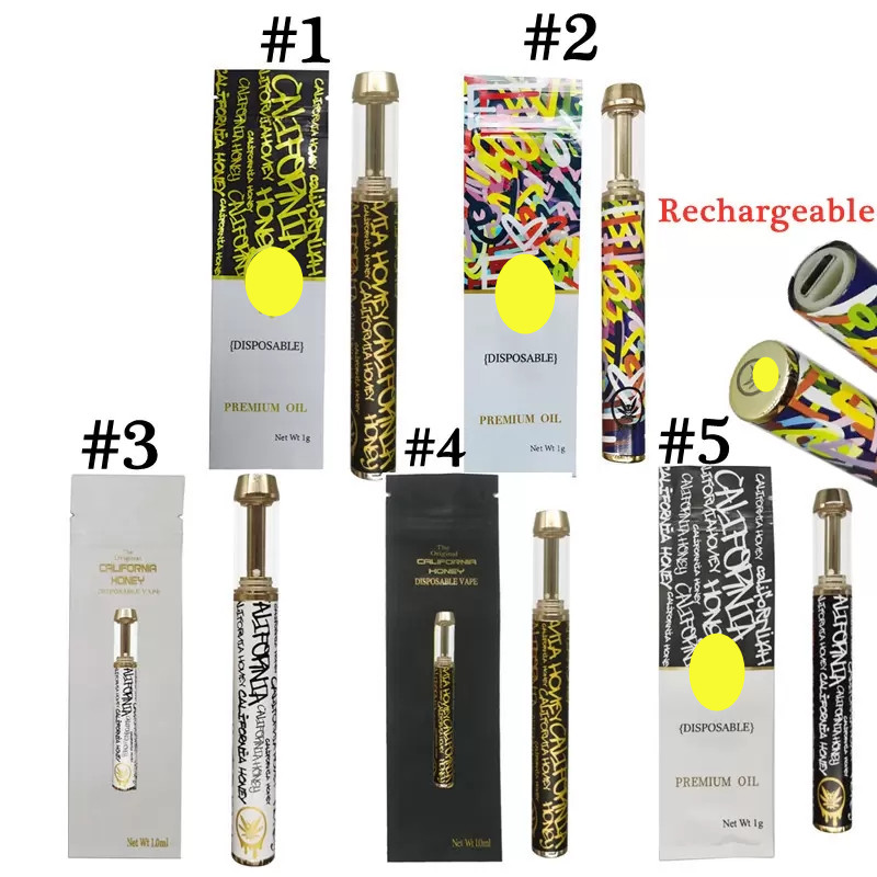 Rechargeable California Honey Disposable Vape Pen 1ml Atomizers Carts Copper tops Thick Oil Vaporizer 400mAh Battery Bottom USB port Cartridges Mylar Packaging
Rechargeable California Honey Disposable Vape Pen 1ml Atomizers Carts Copper tops Thick Oil Vaporizer 400mAh Battery Bottom USB port Cartridges Mylar Packaging