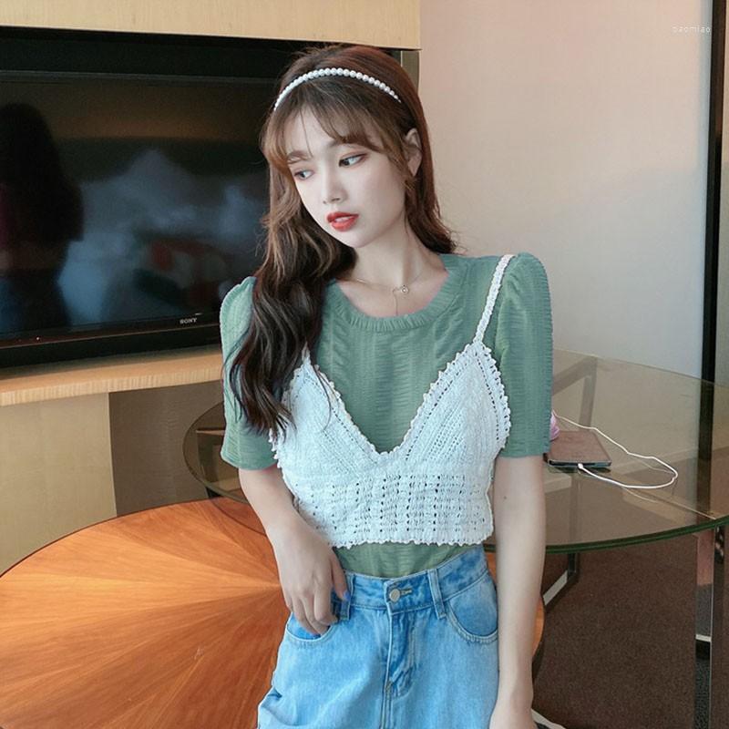 Women's T-Shirt Two-piece Chiffon Shirt Lace Top Micro-transparent Mesh Woven Strap Summer Tshirt, Green
Women's T-Shirt Two-piece Chiffon Shirt Lace Top Micro-transparent Mesh Woven Strap Summer Tshirt, Green