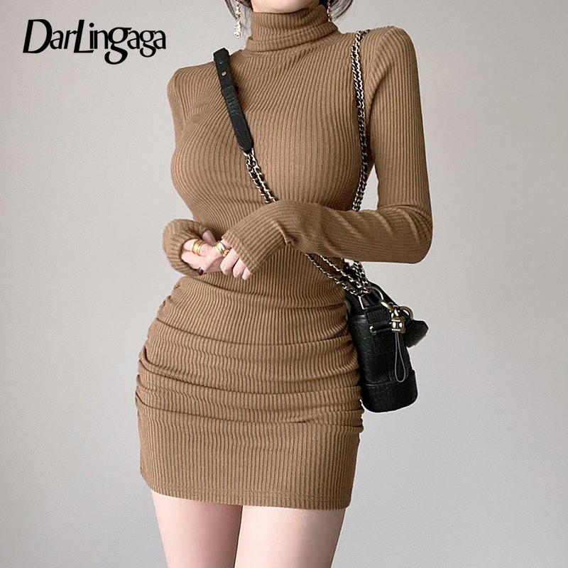 Darlingaga Casual Basic Long Sleeve Turtleneck Autumn Winter Dress Women Fashion Solid Shirring Bodycon Dresses Mini Clothes New, Black
Darlingaga Casual Basic Long Sleeve Turtleneck Autumn Winter Dress Women Fashion Solid Shirring Bodycon Dresses Mini Clothes New, Black