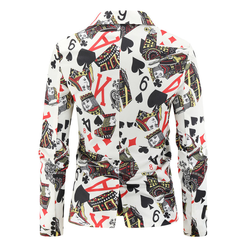 Fashion Style Mens Korean Version Poker Printed Perform Blazer Vintage Blazer for Men Casual Business Party Wedding Dress 220725