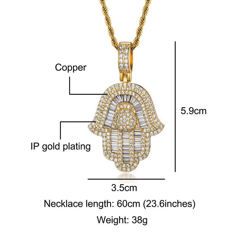 Chains Hamsa Hand Pendant Necklace Women Men Iced Out CZ Gold Color Of Fatima Choker Islamic JewelryChains Godl22