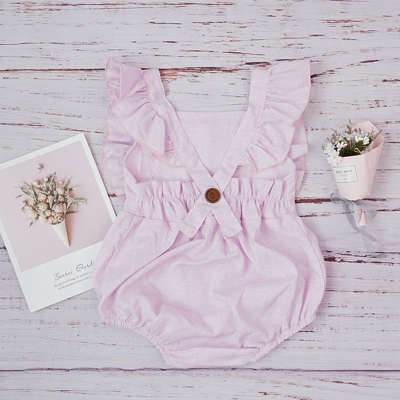 Baby Girl Romper Clothes Linen Summer Fashion Children's Kids Solid Color Clothing Light Pink Jumpsuit Cotton Puff Sleeve Roupas 220426
