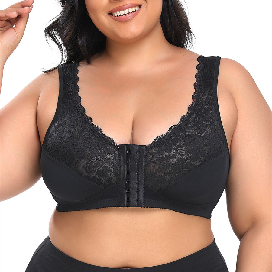 3D Cutting Breathable Push-up Bra Front Clousure Double Layer Lace Mesh Stitching Sexy Underwear Wireless Lightweight Traceless Plus Size